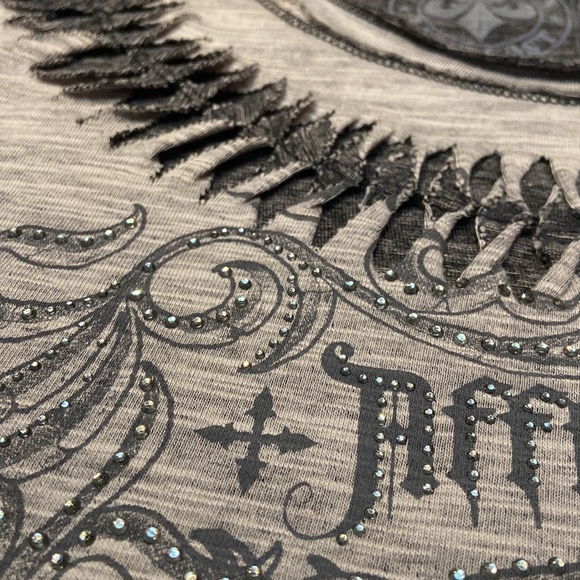 NWT AFFLICTION Size L Gray Short Sleeve Shirt Cut Out Neckline MSRP $54 - Picture 5 of 15